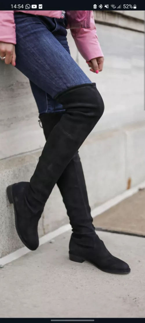 Content creators with suede over the knee boots