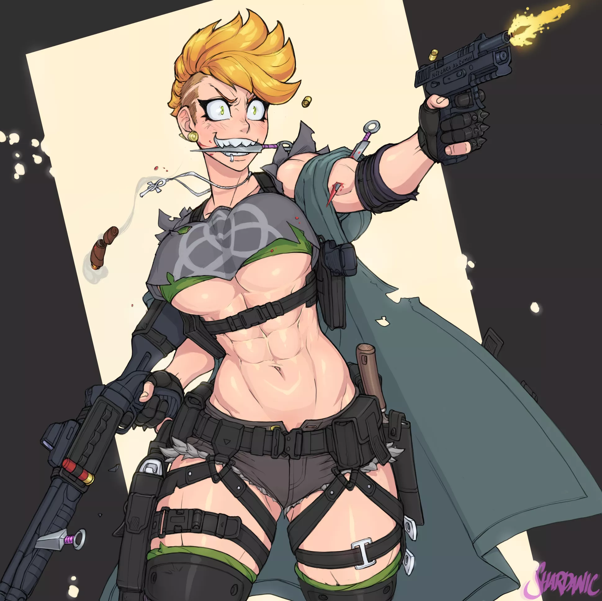 Crazy, gun-wielding OC with abs (shardanic)