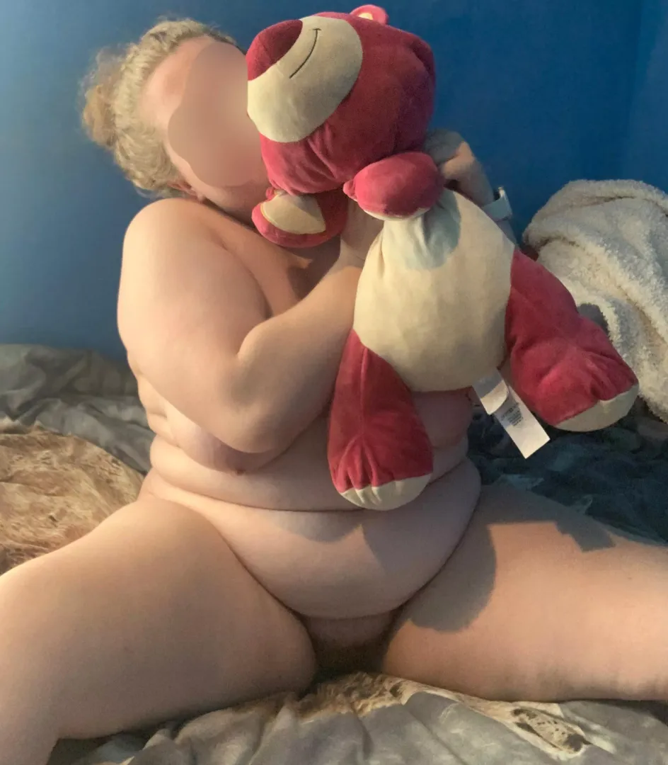 Cuddling my teddy is always fun