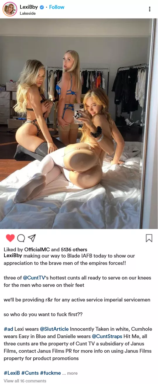 (cuntagram) - @LexiBby troops take your pick!! which cunt are you fucking between fights??