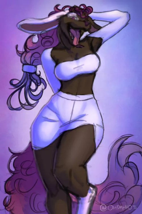 Curly chocolate labrador girl! :3 (art by me)
