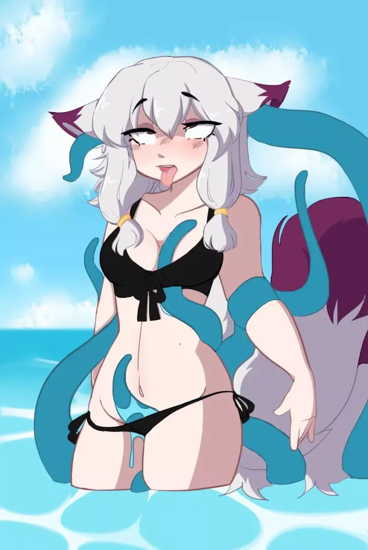 Cute babe and her tentacle lover in the water (female)