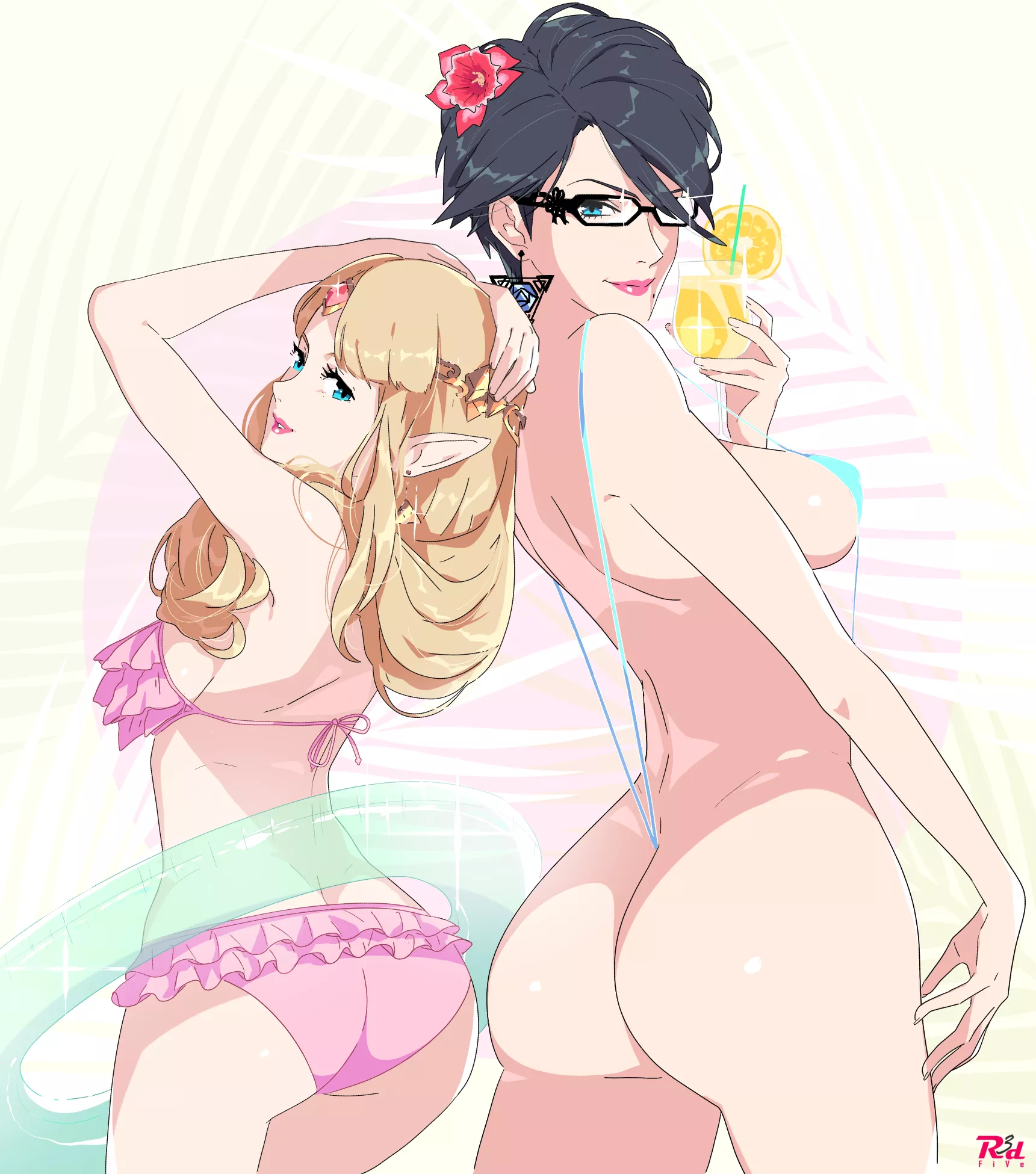 Cute Zelda in a frilly bikini and Mommy Bayonetta in a sling bikini