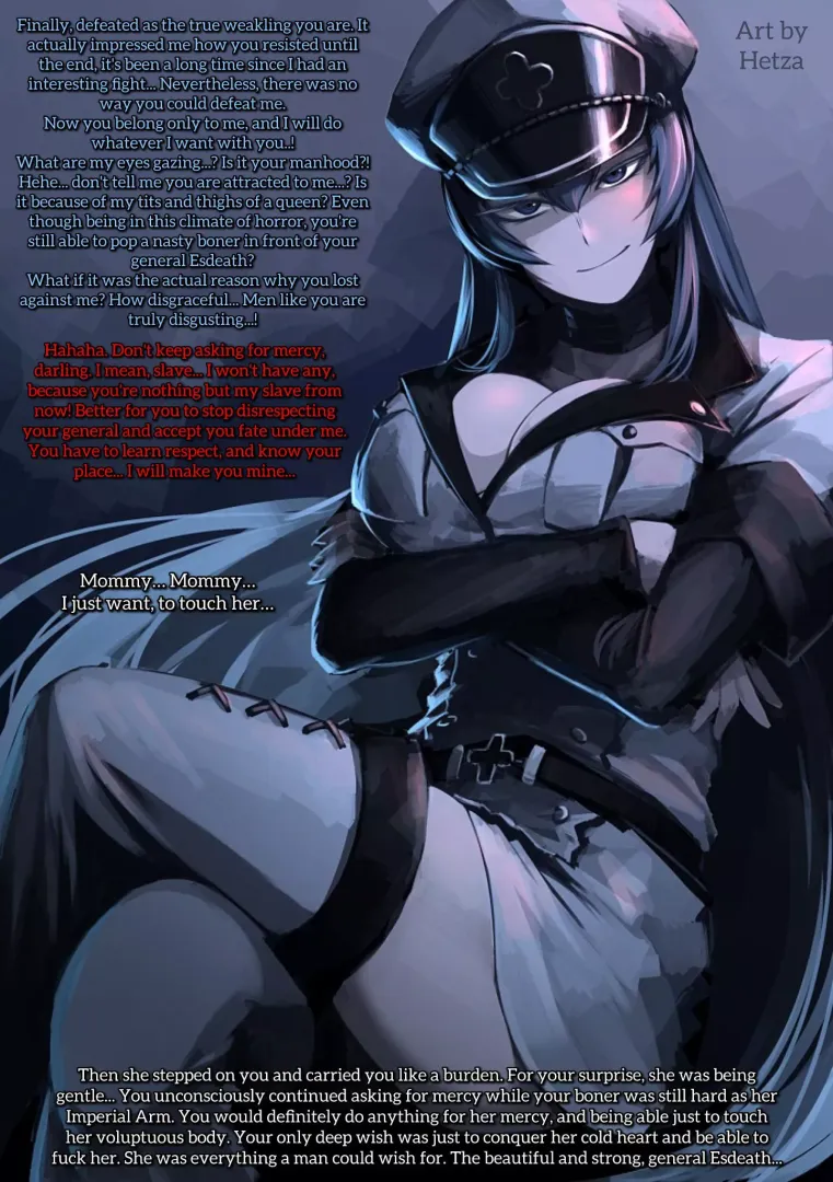 Defeated by general Esdeath [Akame ga Kill] [Ice queen] [Femdom] [Humiliation] [Strong sexy girl] [Becoming slave?] [Part 1?] [Maybe love]
