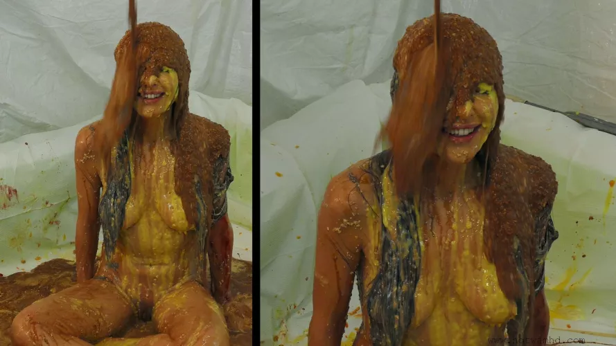 Deluge of food and she's smiling underneath