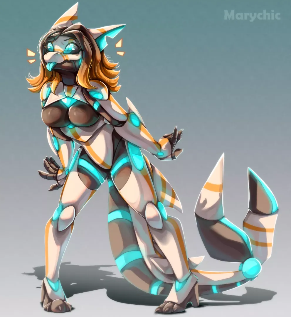 Detail shark robot girl commission done for a Discord user x3 as a gift for his friend :D I hope you guys like it! (Art made by Marychic3908)