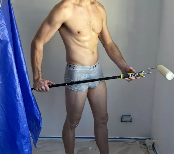 Didn’t have any paint clothes so painting in underwear it was!