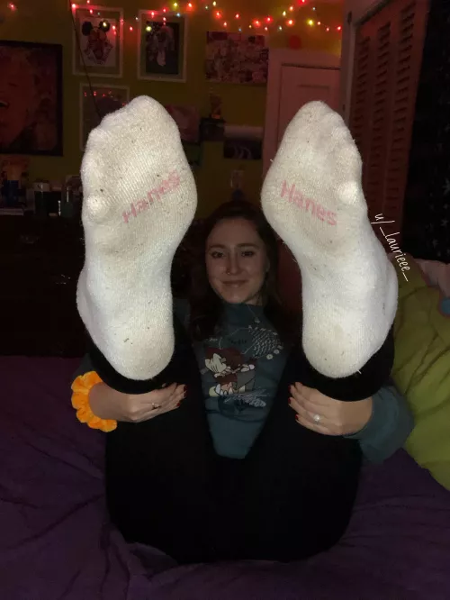 Dirty white Hanes socks headed right for your sniffer!