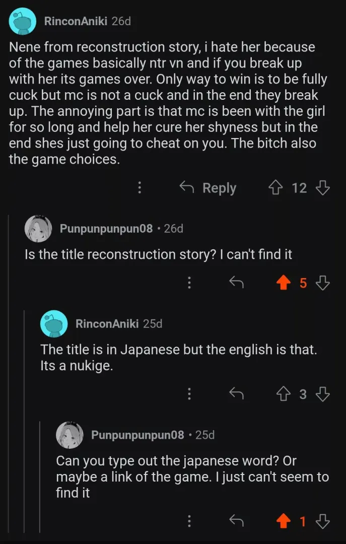 does anyone know the vn he was talking about? I swear I looked for it, even translated the word to japanese, entered the romaji word for it as well as the actual japanese translation but nothing comes up.