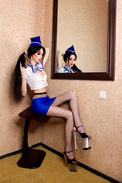 Dressed as a stewardess