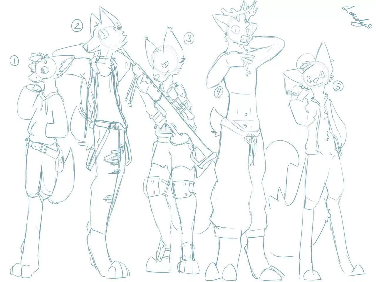 Dumb quick warm up sketches, tell me if you think any are decent enough to draw more of (use the circled numbers next to the character)