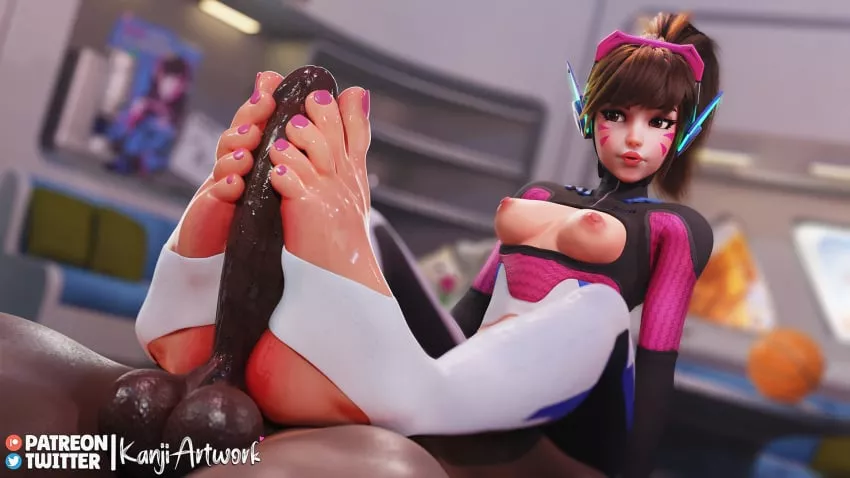 dva giving a footjob (kanji artwork)