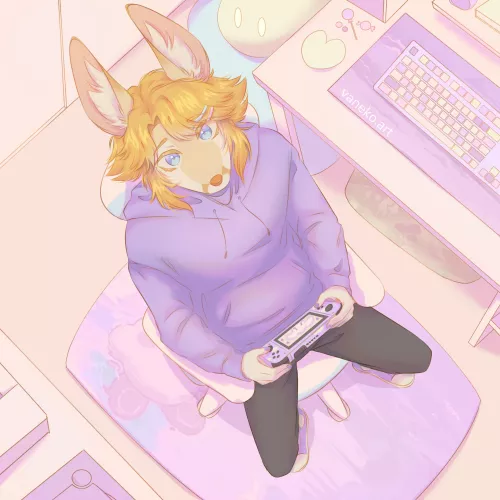 Dylan likes video games and cute outfits (Art by me)