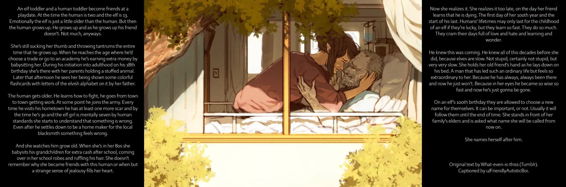 Elven Aging Story [F/M] [elf] [bitter sweet] [wholesome?] [feels] [no sex] [human reader] (NOT MY OWN TEXT) {text: what-even-is-this} {artist: unknown}