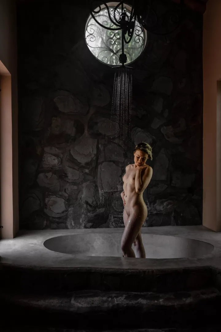 enjoying a nice hot shower.