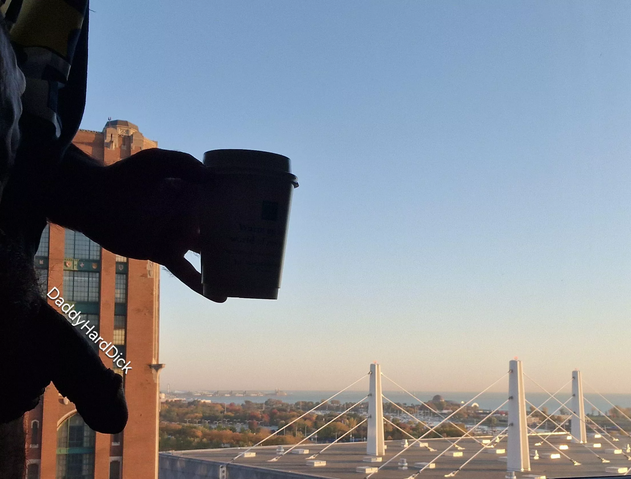 Enjoying morning with cock and coffee