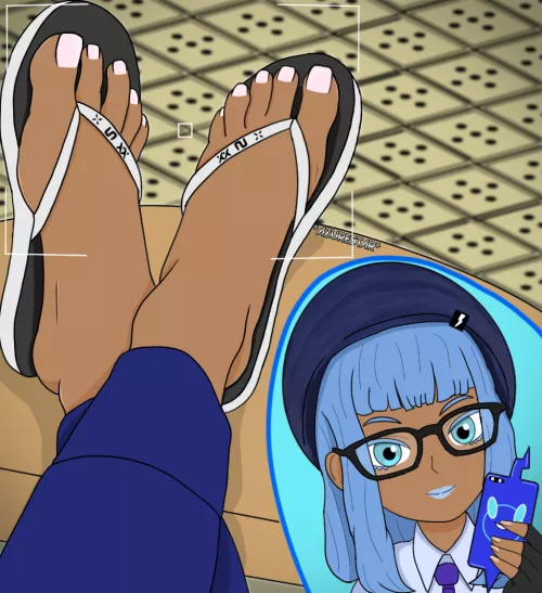 Erin kicking her feet up [Pokemon] (AzureStar)