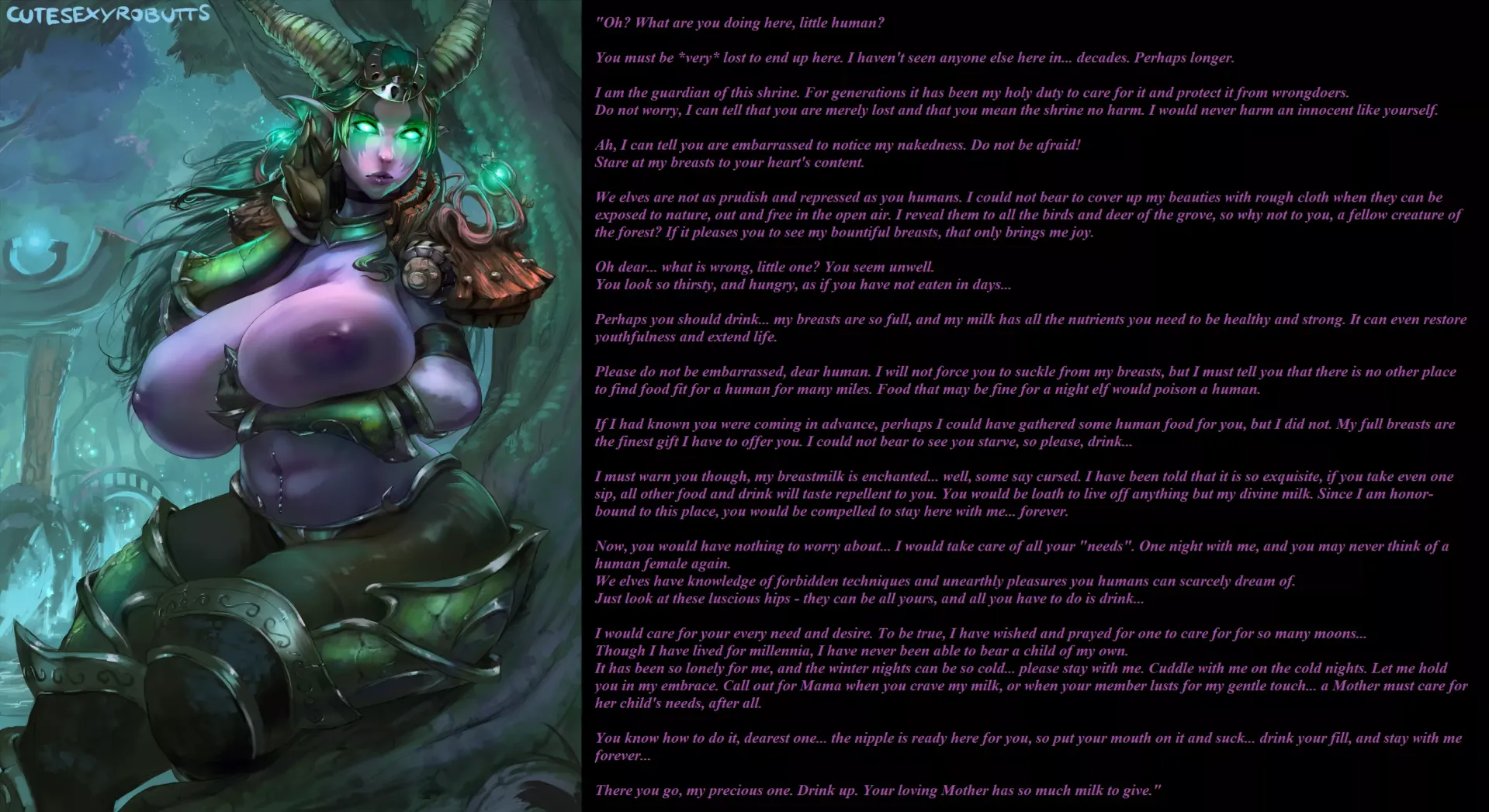 [F] A reupload of an old caption [Not OC] [Reupload] [Elf] [Breast Feeding] (Source: cutesexyrobutts) (I don't know the original caption author)
