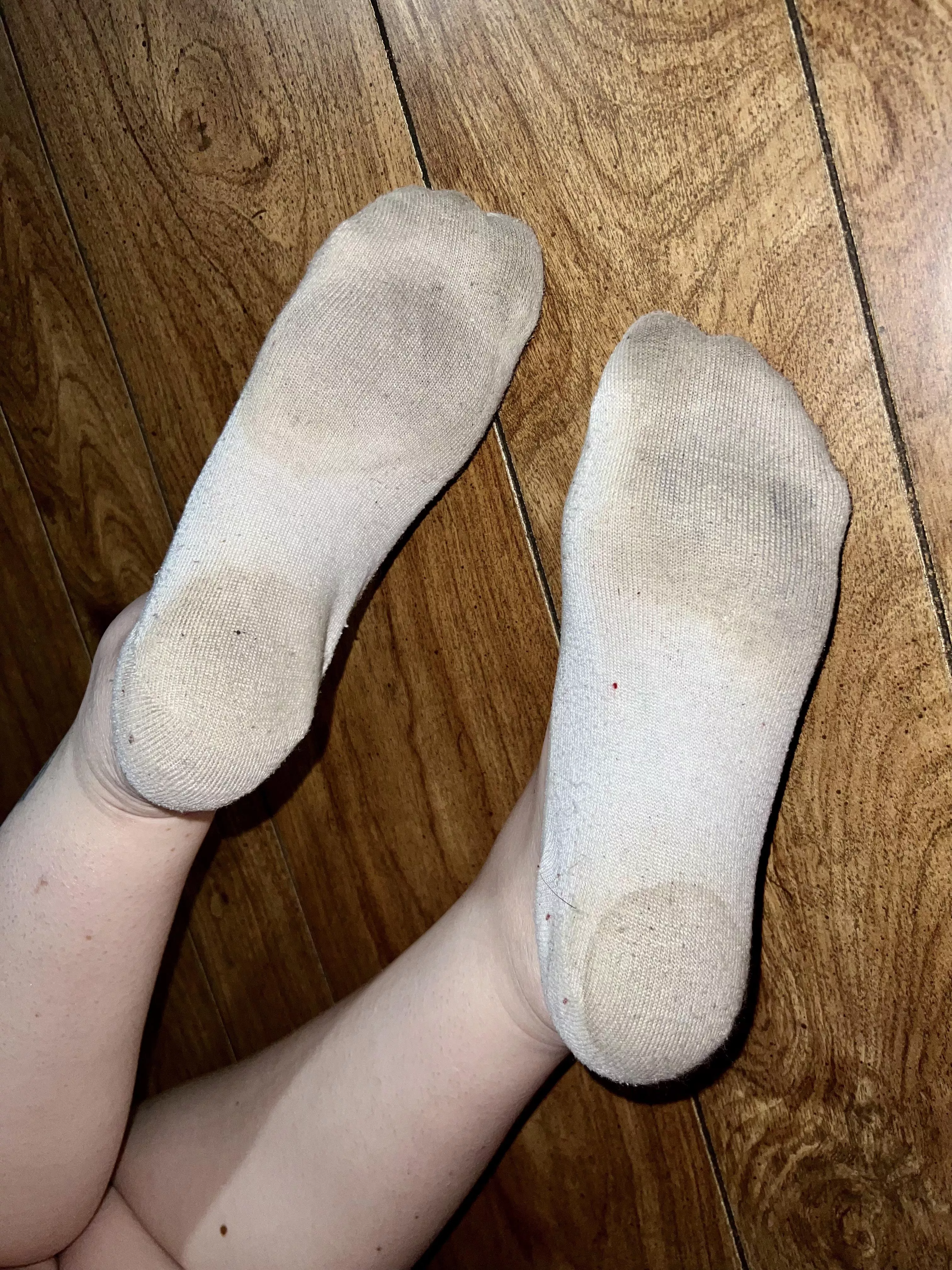 [F] I think they were pure white at one point, but a lil hot & sweaty yard work in nasty old sneaks & running around outside w/o shoes changes that quick!
