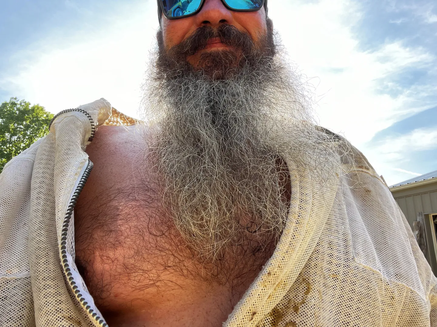 Fairly tame but it’s too hot for full clothing and I don’t want to get stung up by my bees!