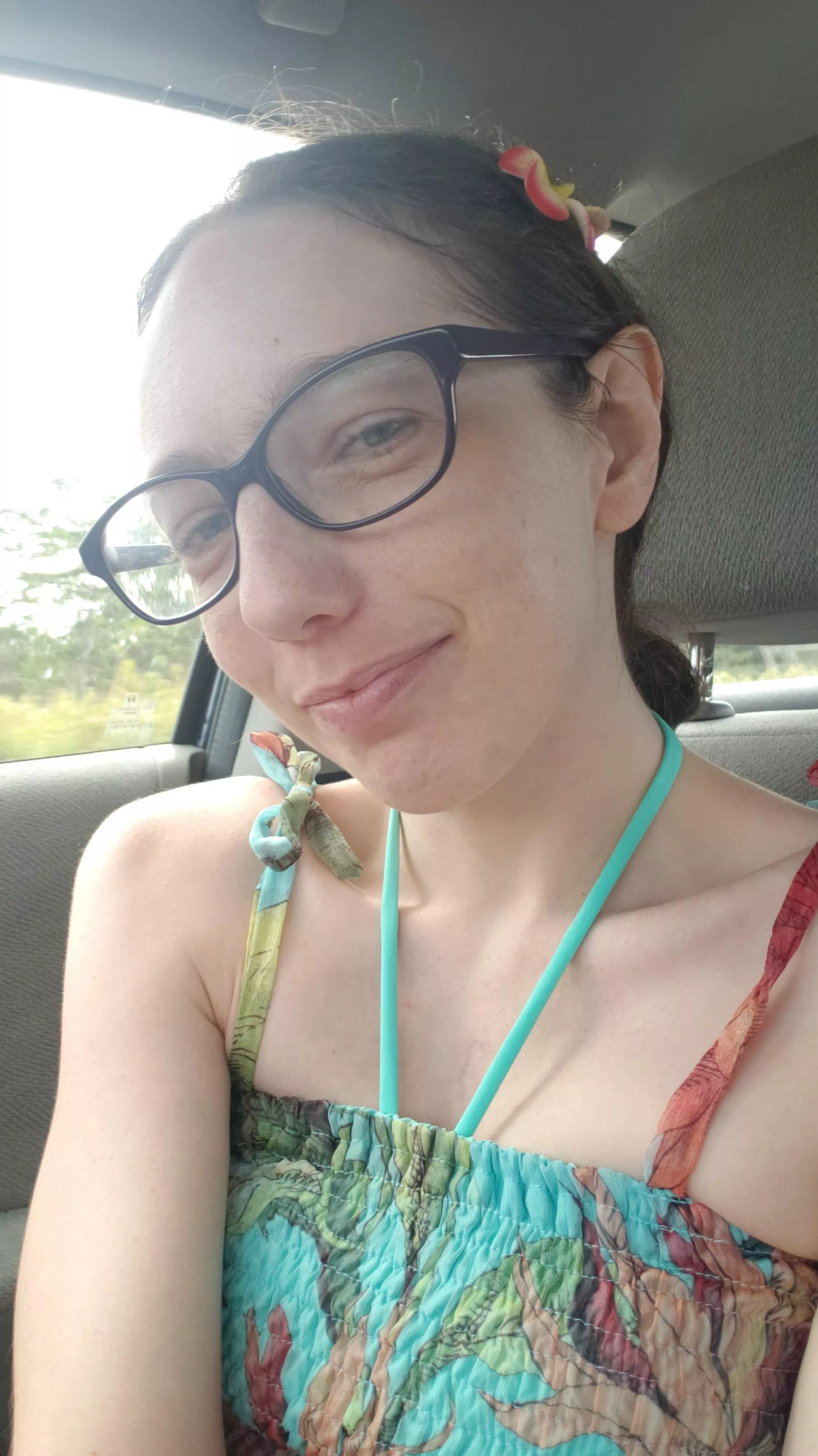 Feeling cute in the car heading to the beach 