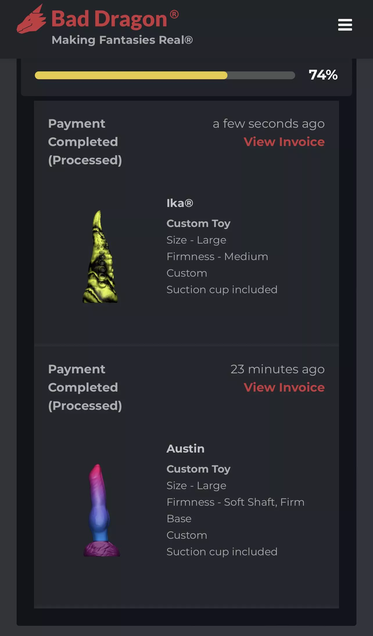 Finally able to score on a custom drop! I initially wanted just large Austin…buut then videos on Reddit got me to also get a large Ika too…. Hopefully I made the right choice on size and firmness! What are you experiences with these beasts? Preferabl