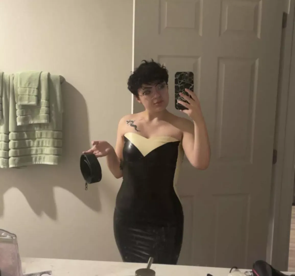 First latex dress. Who wants to wear the collar for mommy?
