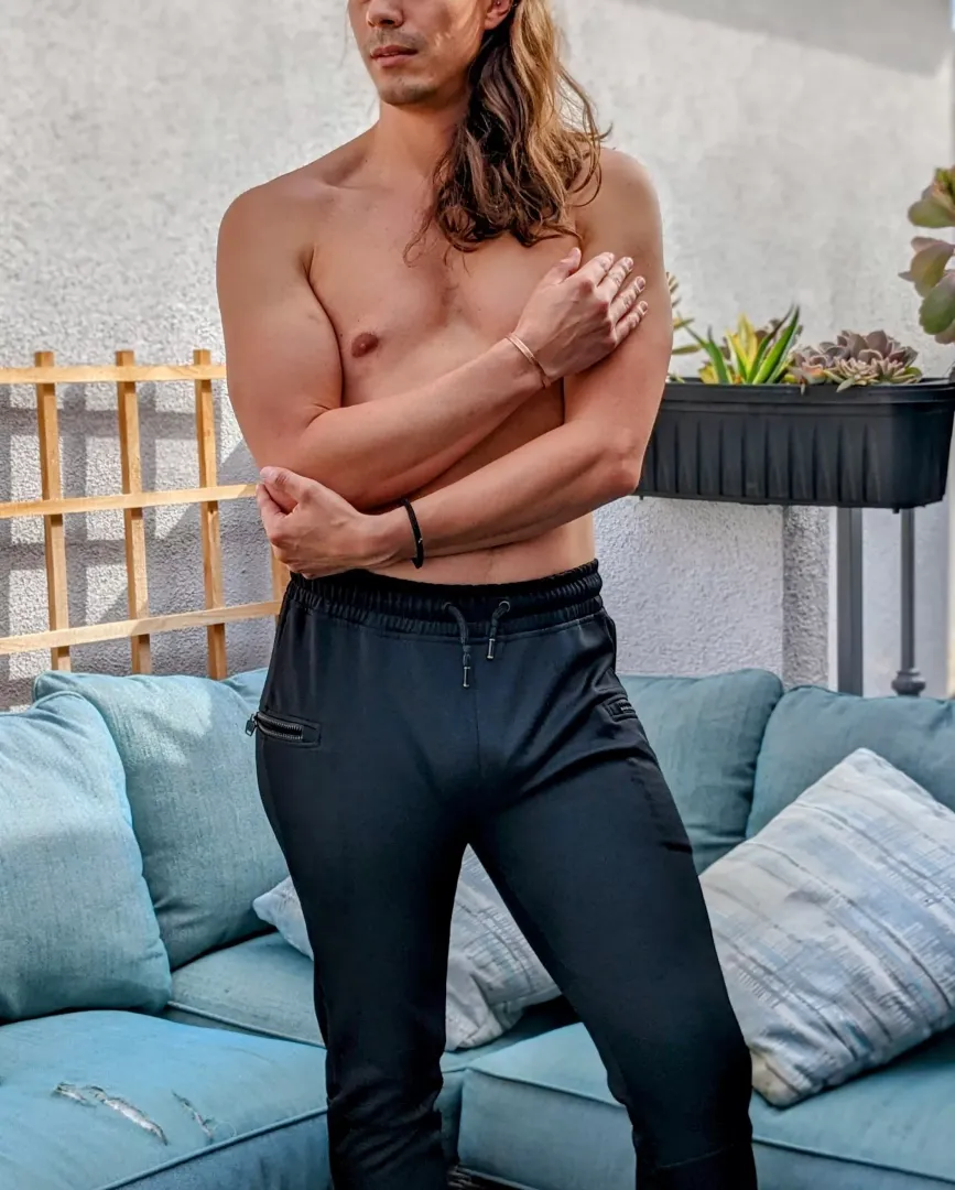 Forearms and joggers.