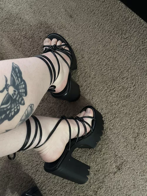 From the usual military boot to these heels… good change.