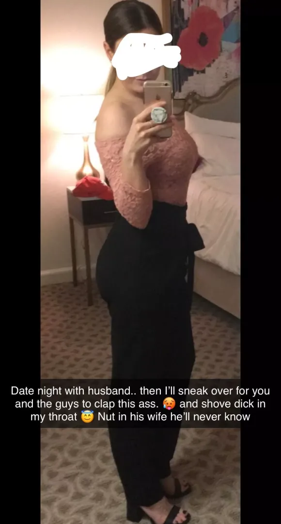 Get your friends together and when my husbands not home… go to town on his wife 🥵🤤 in our bed. He won’t know. In our bed. Use me how you want. Just some of you please fill my stomach with your cum? 🥺