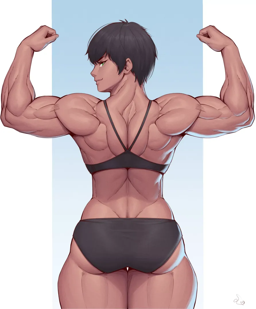 Girl flexing back muscles [Artist: SpeedL00ver]