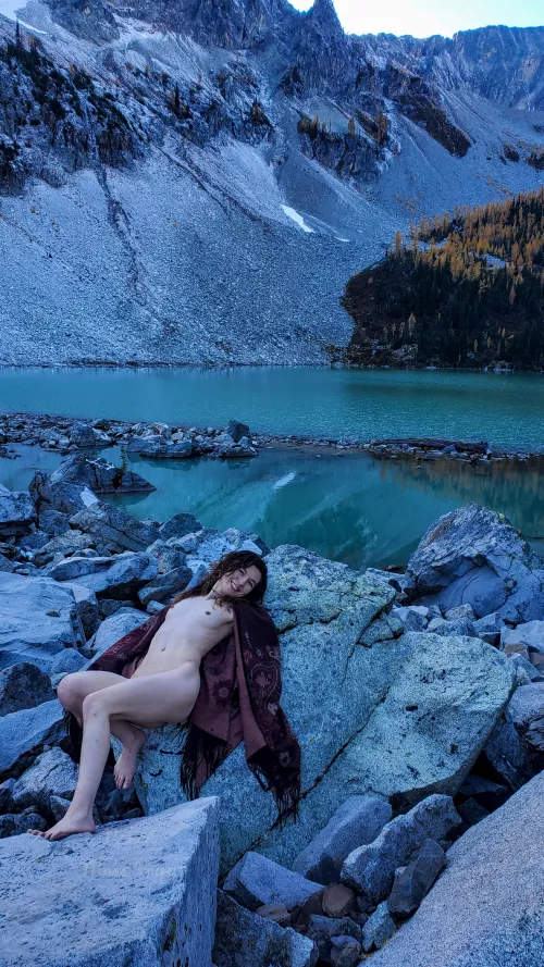 Golden Larches, a milky blue alpine lake, and a giddy fairy🥰