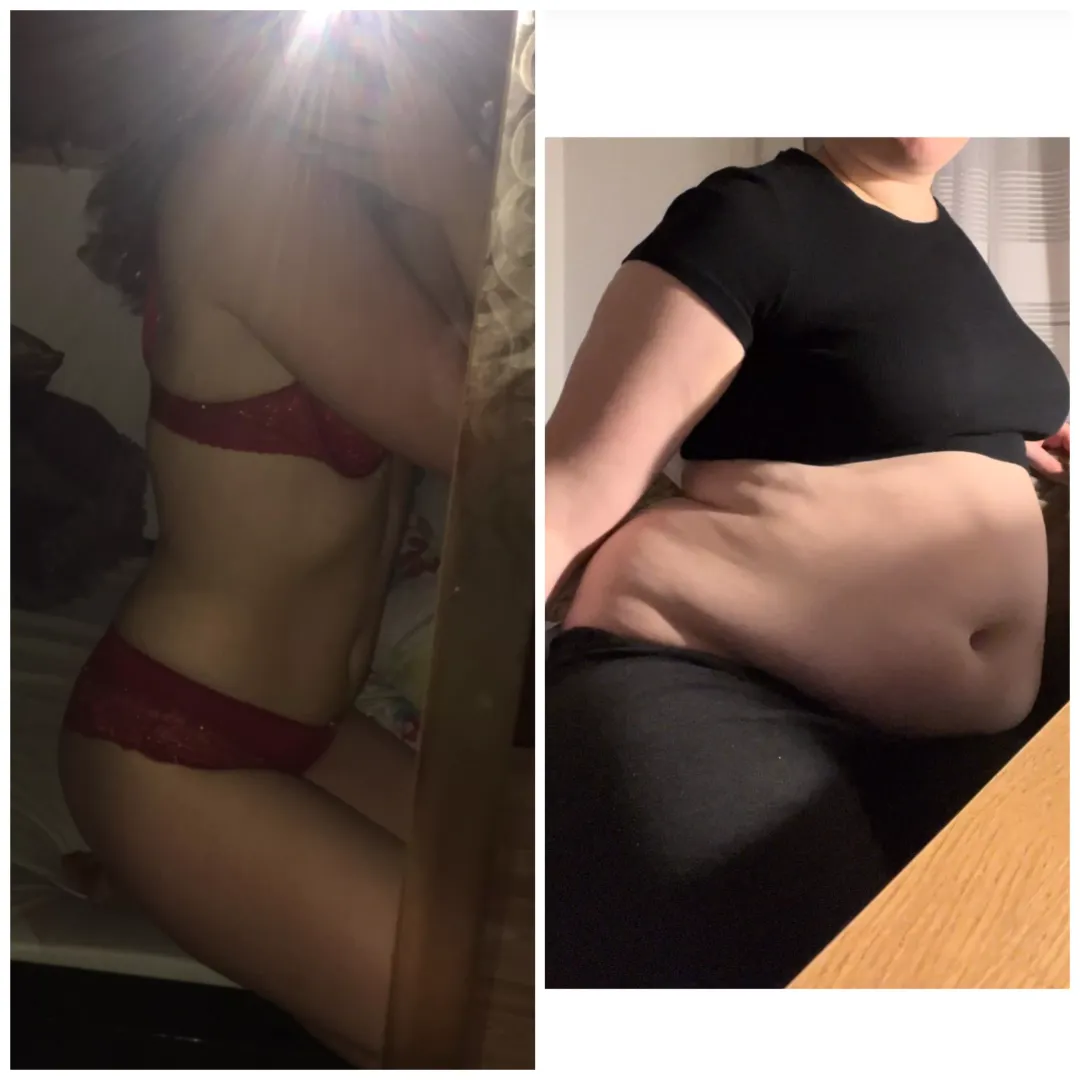Greedy little pig getting little to fat 🐽 Looks like all that heavy cream that I’m drinking is really doing a thing to my waistline 😳🐷🫣 Please tease me. OnlyFans @fatmerida