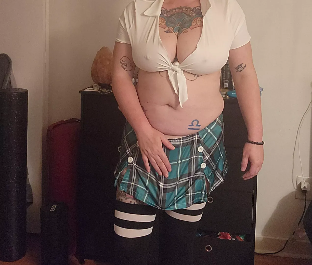 Guess what this schoolgirl has for you 
