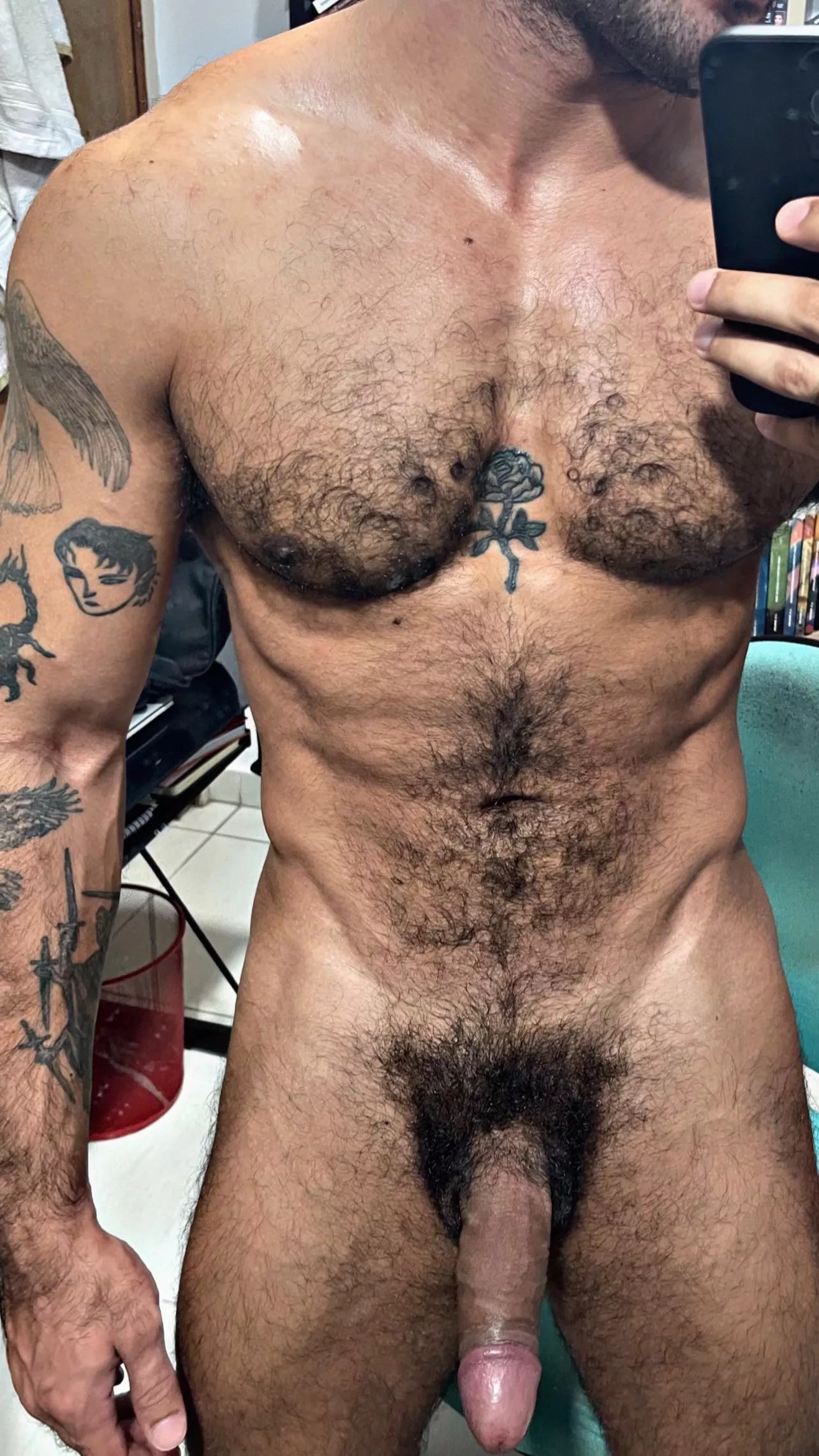 Hairy chest and dick. Do you want to sniff?