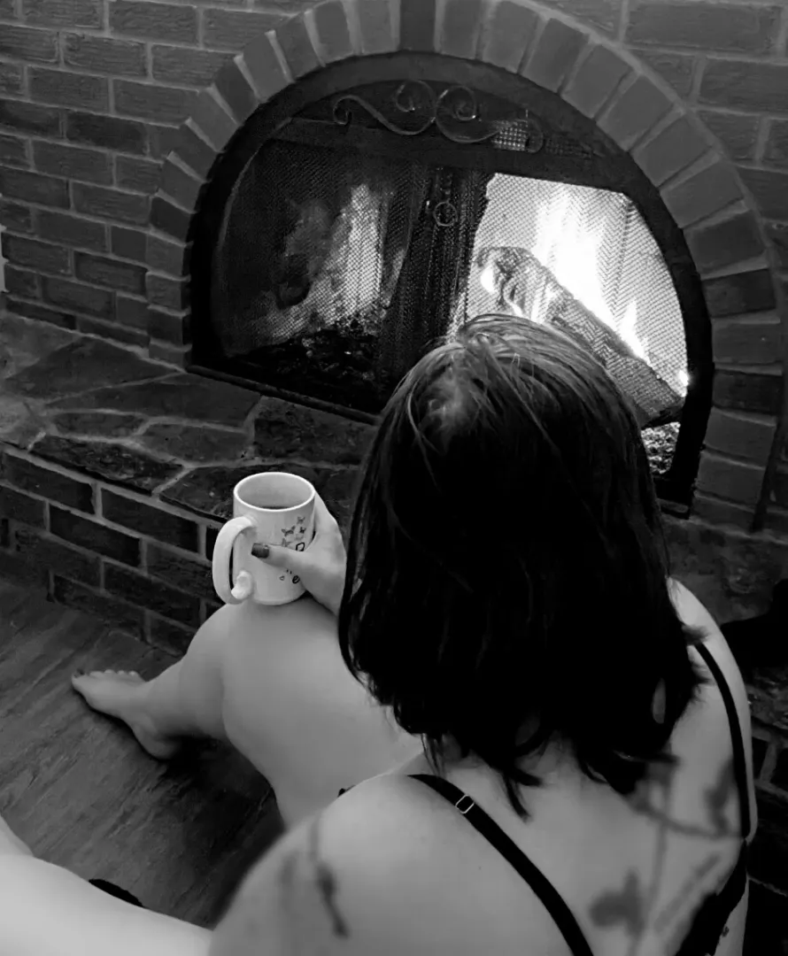 Having a coffee by the fire it’s cold out today ❤️