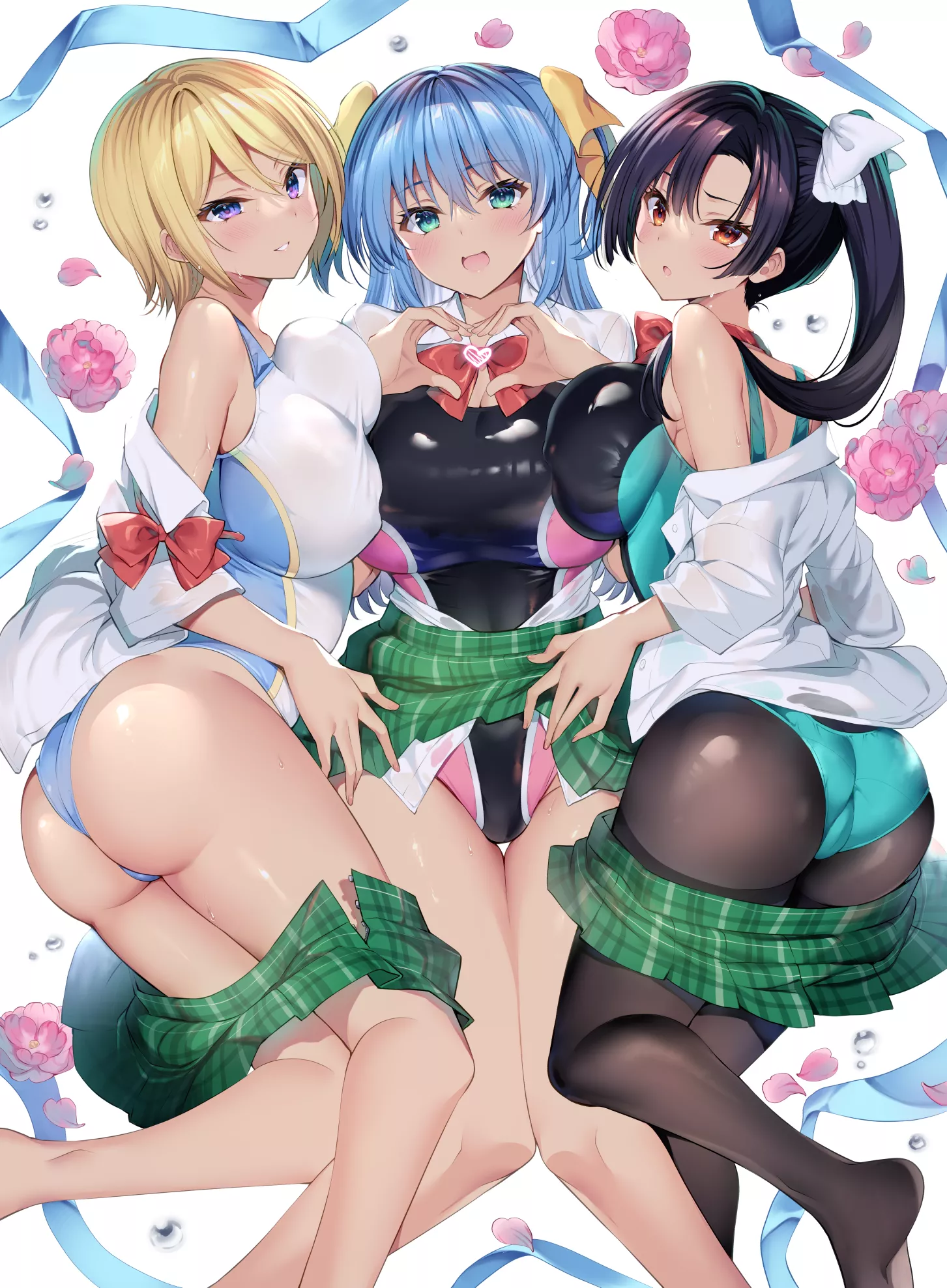 Hazuki, Ayane & Saori in competition swimsuits (Sanshoku Amido) [Gakkou de Seishun!]