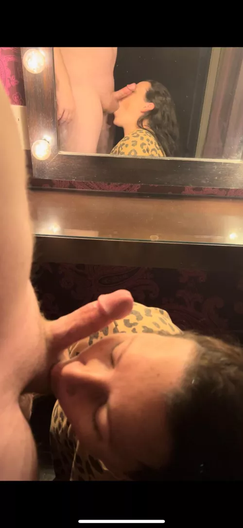 He loves the extra view while I suck his balls (OC)