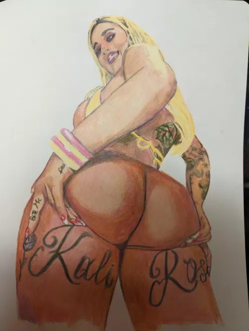 Her name is on her ass. Traditional colored pencils. By me.