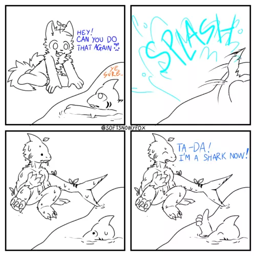 hi hi, made my first silly comic to practice drawing sharks lol