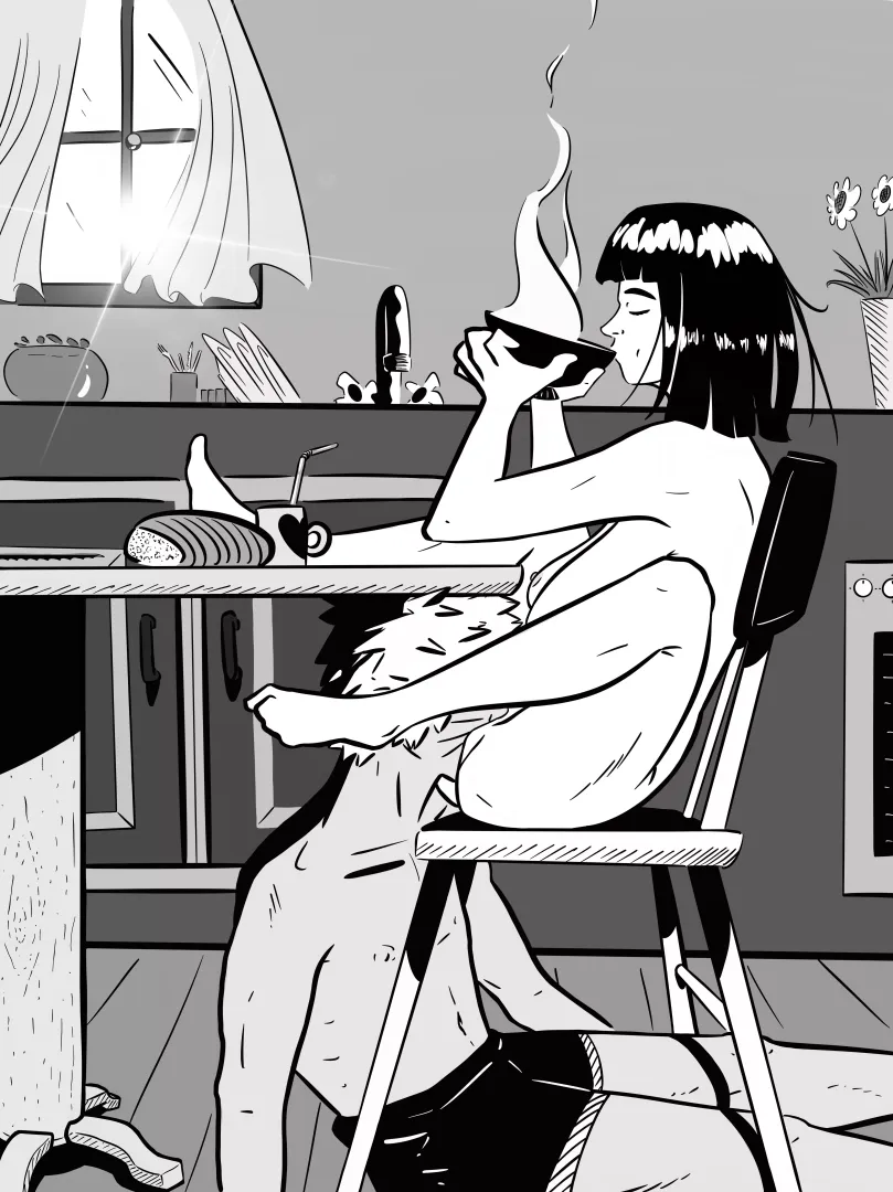 Hinata’s takes her Breakfast while hubby enjoys his meal