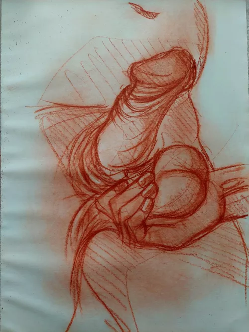 How to scare your lover [OC sanguine pencil draft]