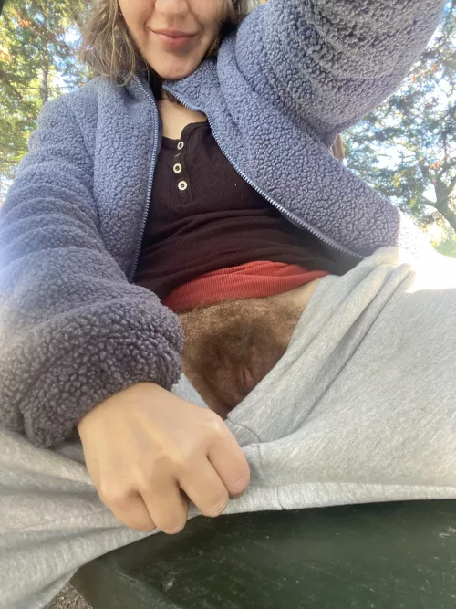 How would you feel if you saw me taking pictures of my hairy pussy at the park?