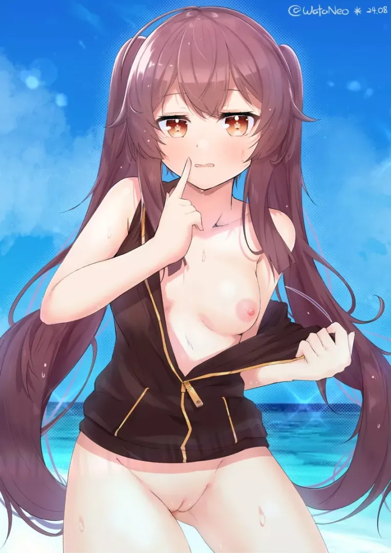 Hu tao but with no panties and bra at the beach