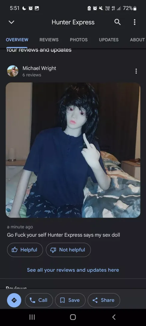 hunterexpress.com.au is a terrible courier company to use to ship better to use Australian post or Toll or TnT or any other reliable courier service 🤔 seller was good to give full refund for the miss placed sex doll as I guess one of hunter express em