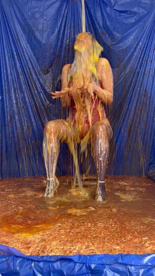 I can’t even describe what a 15 litre bucket full of raw eggs poured over my head and slipping inside my lingerie felt like!! Just unreal sensations!!! This humiliation Sploshing session was unbelievable Xx