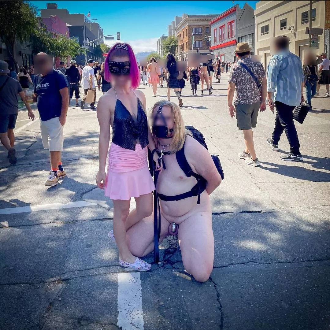 I enjoy being paraded down the street cuffed, hobbled, gagged, and on a leash.