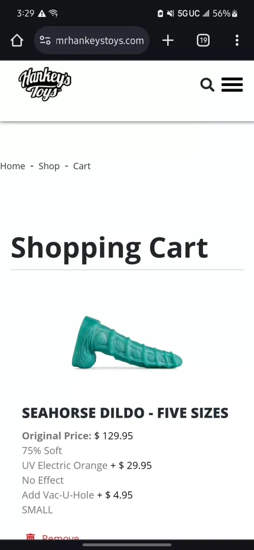 I just wondering  if  how big a mr hankeys sea horse  dildo  is in small 
