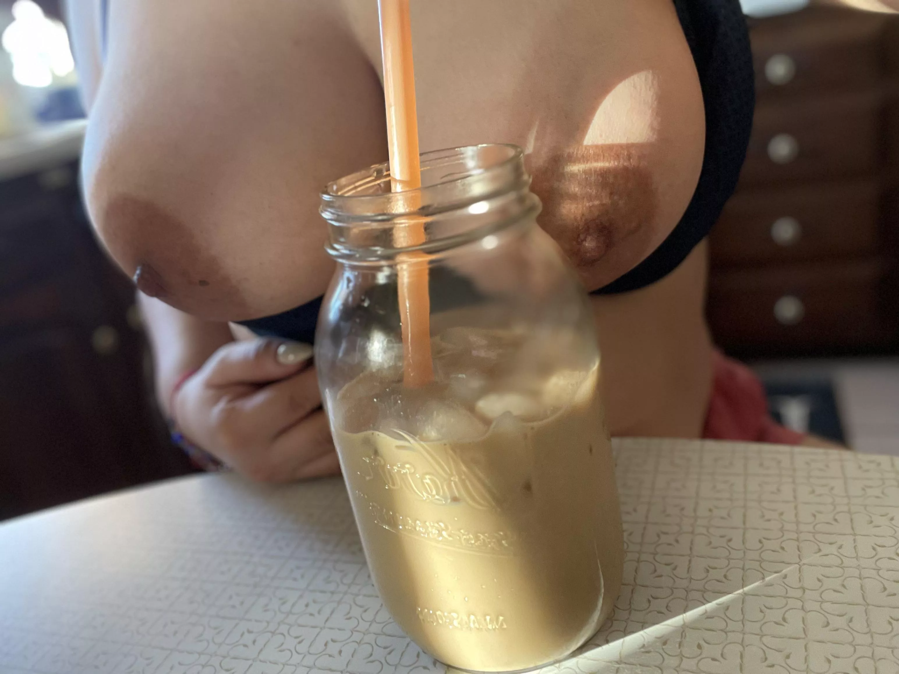 I like sipping coffee, but I really really rather be sucking… so cold for me today. (F33)