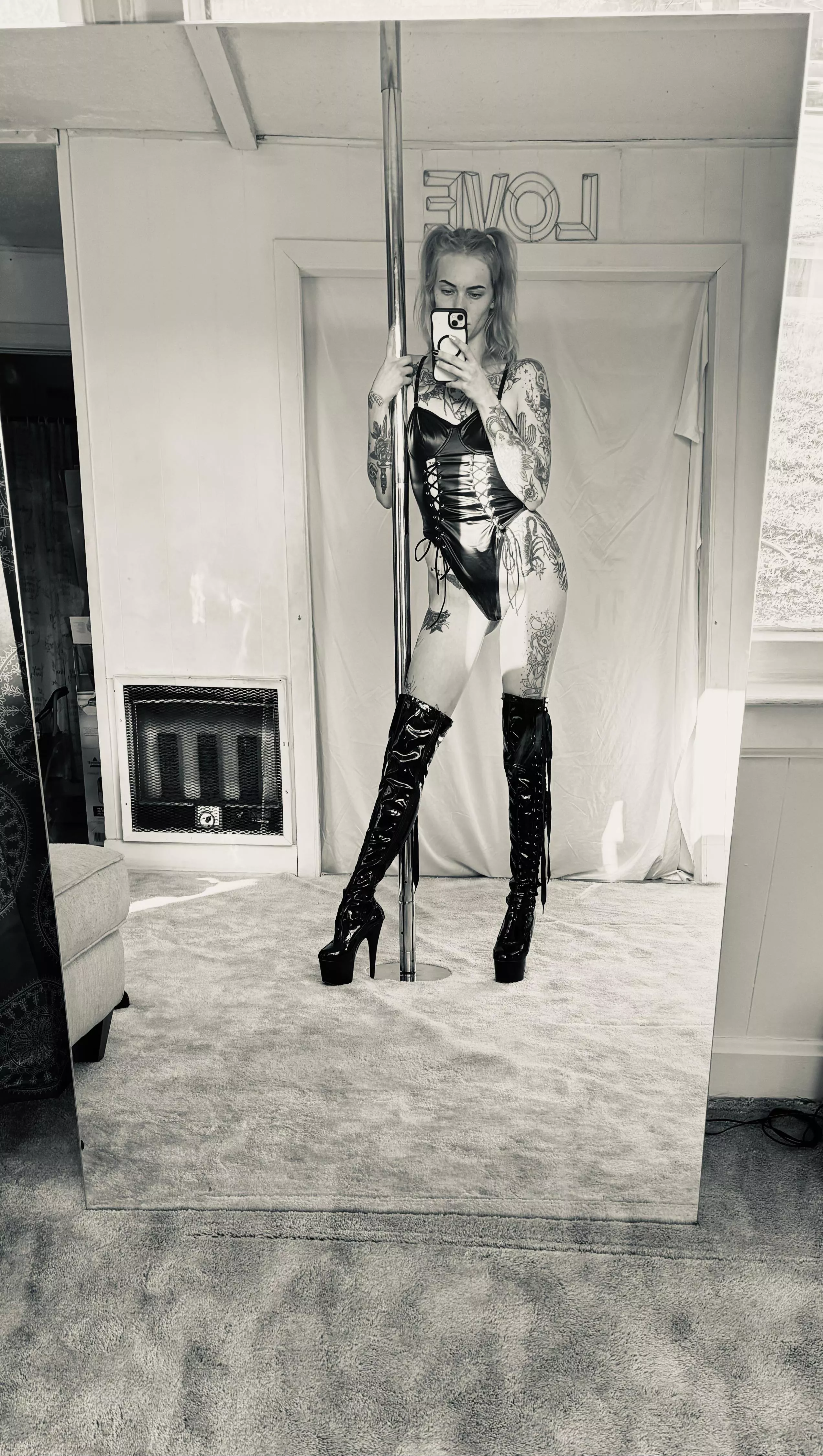 I love these thigh high latex boots
